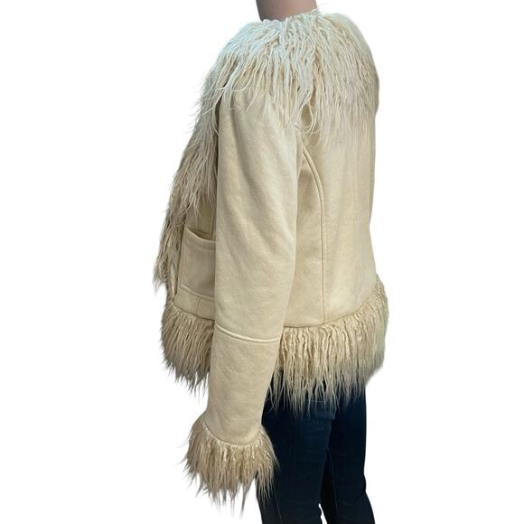 Edikted Penny Lane Jacket Medium Cream Faux Suede Shaggy Furry Boho Retro Hippie - Picture 2 of 11